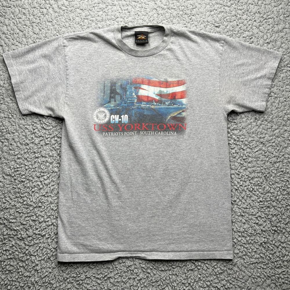 USS Yorktown Naval Vessel Shirt Mens XL Gray Graphic Flag South Carolina *Worn